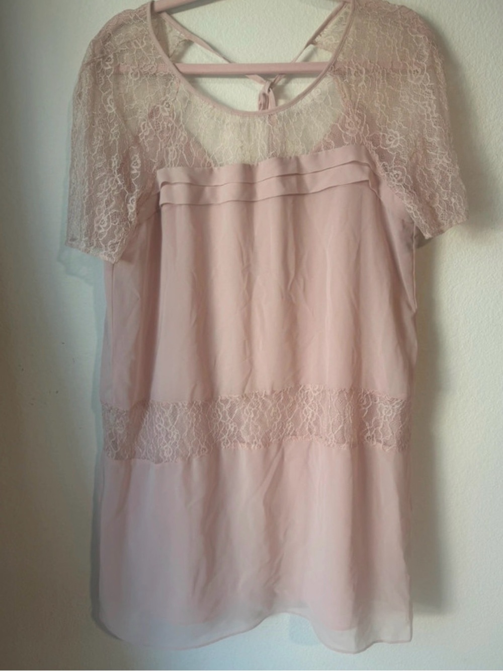 BCBGeneration Blush Pink Lace-Trim Blouse